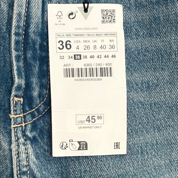 ZARA NWT High Rise Straight Leg Denim Jeans Women's Size 4 - Picture 3 of 8